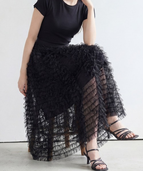 DRESS PLUS(ドレスプラス)の「フリルスカート ロングスカート 可愛い(スカート・レディース・ピンク/ブラック/グレー/オフホワイト・M)」の11枚目の写真