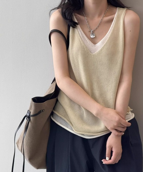 SHEPP(シープ)の「Vネックメッシュニットベスト(タンクトップ・レディース・イエロー/レッド/ブラック/ホワイト・F)」の20枚目の写真