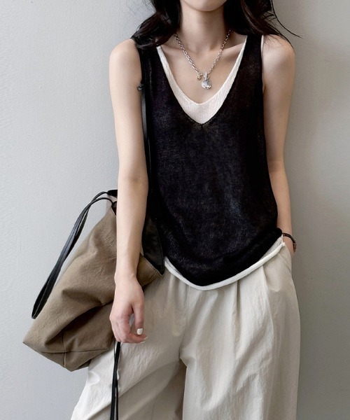 SHEPP(シープ)の「Vネックメッシュニットベスト(タンクトップ・レディース・イエロー/レッド/ブラック/ホワイト・F)」の10枚目の写真