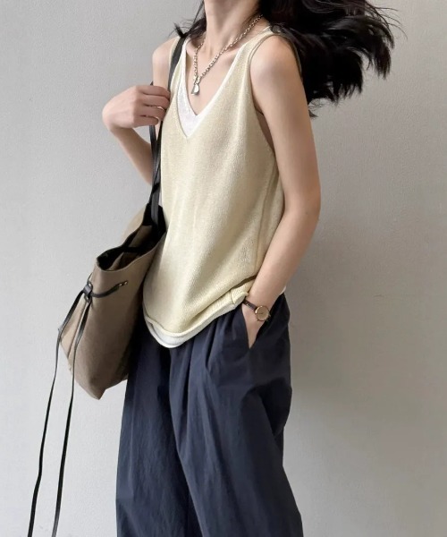 SHEPP(シープ)の「Vネックメッシュニットベスト(タンクトップ・レディース・イエロー/レッド/ブラック/ホワイト・F)」の21枚目の写真