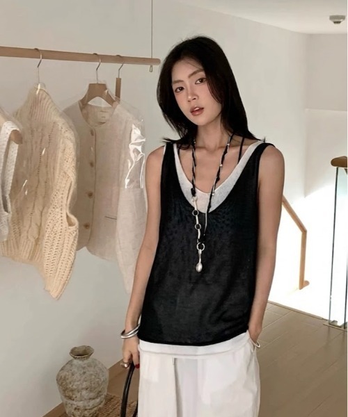 SHEPP(シープ)の「Vネックメッシュニットベスト(タンクトップ・レディース・イエロー/レッド/ブラック/ホワイト・F)」の12枚目の写真
