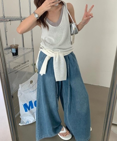 SHEPP(シープ)の「Vネックメッシュニットベスト(タンクトップ・レディース・イエロー/レッド/ブラック/ホワイト・F)」の18枚目の写真