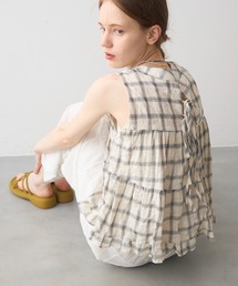 Crisp（クリスプ）の「back ribbon check gather blouse   バックリボンチェックギャザーブラウス（シャツ/ブラウス）」