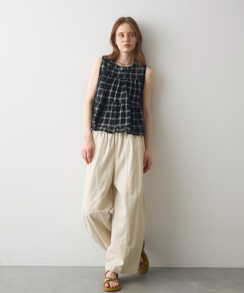 Crisp(クリスプ)の「back ribbon check gather blouse / バックリボンチェックギャザーブラウス(シャツ/ブラウス・レディース・アイボリー/ブラック・FREE)」の8枚目の写真