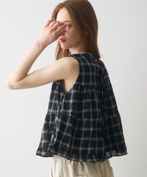 Crisp(クリスプ)の「back ribbon check gather blouse / バックリボンチェックギャザーブラウス(シャツ/ブラウス・レディース・アイボリー/ブラック・FREE)」の5枚目の写真