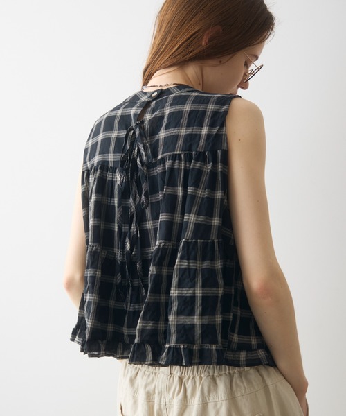 Crisp(クリスプ)の「back ribbon check gather blouse / バックリボンチェックギャザーブラウス(シャツ/ブラウス・レディース・アイボリー/ブラック・FREE)」の6枚目の写真