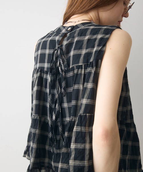 Crisp(クリスプ)の「back ribbon check gather blouse / バックリボンチェックギャザーブラウス(シャツ/ブラウス・レディース・アイボリー/ブラック・FREE)」の7枚目の写真