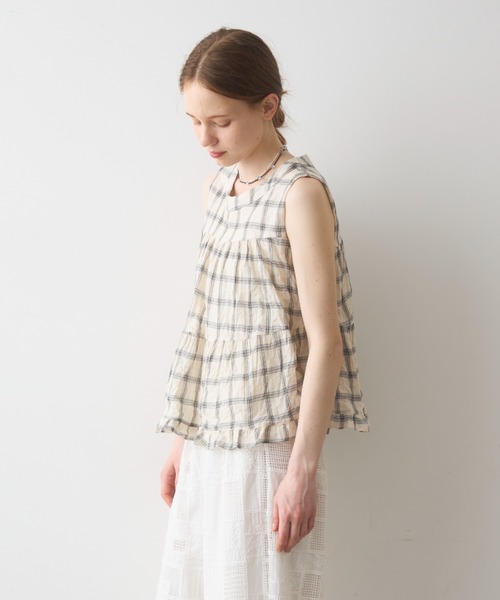 Crisp(クリスプ)の「back ribbon check gather blouse / バックリボンチェックギャザーブラウス(シャツ/ブラウス・レディース・アイボリー/ブラック・FREE)」の14枚目の写真