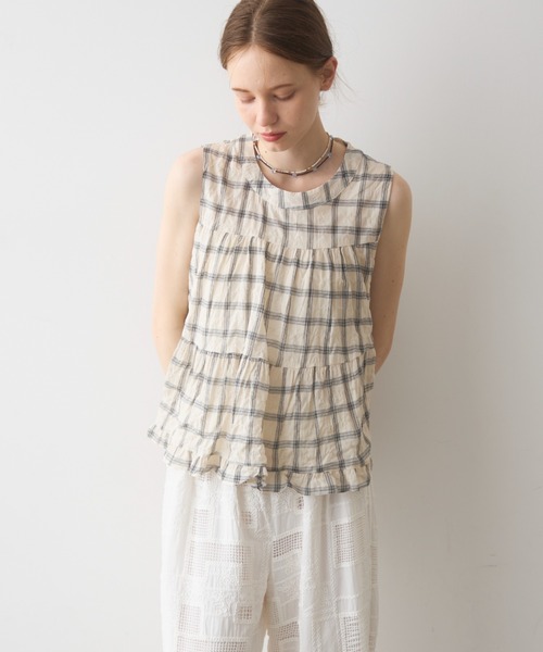Crisp(クリスプ)の「back ribbon check gather blouse / バックリボンチェックギャザーブラウス(シャツ/ブラウス・レディース・アイボリー/ブラック・FREE)」の13枚目の写真