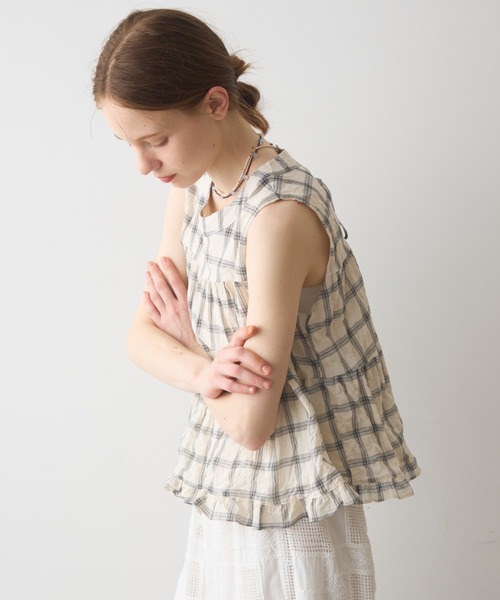 Crisp(クリスプ)の「back ribbon check gather blouse / バックリボンチェックギャザーブラウス(シャツ/ブラウス・レディース・アイボリー/ブラック・FREE)」の15枚目の写真