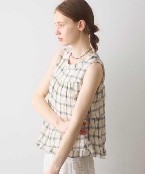 Crisp(クリスプ)の「back ribbon check gather blouse / バックリボンチェックギャザーブラウス(シャツ/ブラウス・レディース・アイボリー/ブラック・FREE)」の16枚目の写真