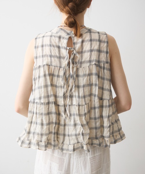 Crisp(クリスプ)の「back ribbon check gather blouse / バックリボンチェックギャザーブラウス(シャツ/ブラウス・レディース・アイボリー/ブラック・FREE)」の17枚目の写真