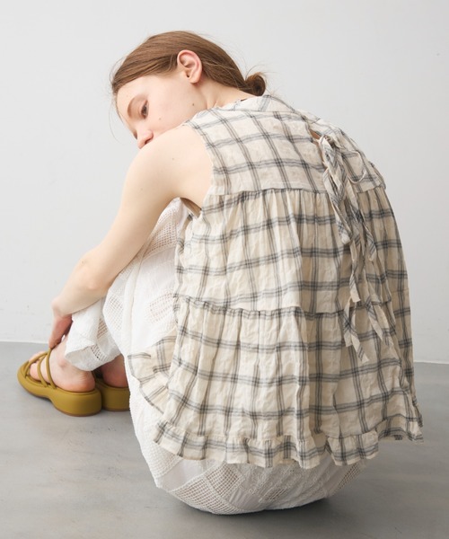 Crisp(クリスプ)の「back ribbon check gather blouse / バックリボンチェックギャザーブラウス(シャツ/ブラウス・レディース・アイボリー/ブラック・FREE)」の18枚目の写真