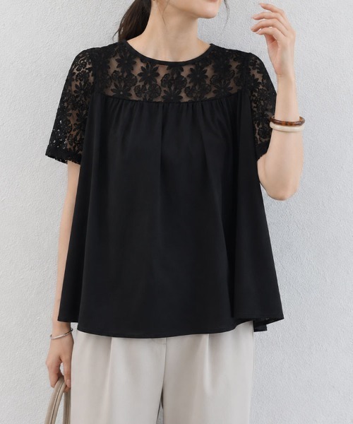 mielu(ミエル)の「切替レースフレアブラウス(シャツ/ブラウス・レディース・ホワイト/ブラック・LARGE/MEDIUM)」の7枚目の写真