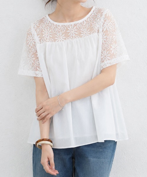 mielu(ミエル)の「切替レースフレアブラウス(シャツ/ブラウス・レディース・ホワイト/ブラック・LARGE/MEDIUM)」の3枚目の写真