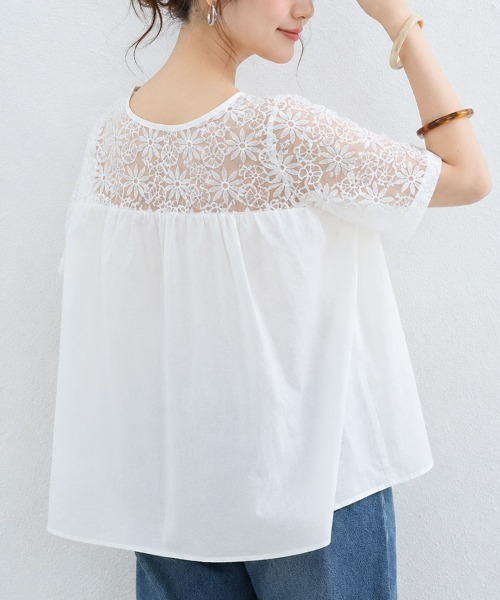 mielu(ミエル)の「切替レースフレアブラウス(シャツ/ブラウス・レディース・ホワイト/ブラック・LARGE/MEDIUM)」の4枚目の写真