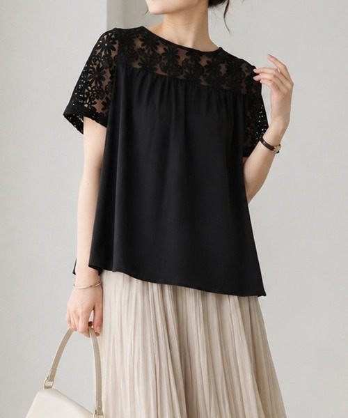 mielu(ミエル)の「切替レースフレアブラウス(シャツ/ブラウス・レディース・ホワイト/ブラック・LARGE/MEDIUM)」の8枚目の写真