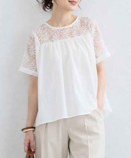 mielu(ミエル)の「切替レースフレアブラウス(シャツ/ブラウス・レディース・ホワイト/ブラック・LARGE/MEDIUM)」の5枚目の写真