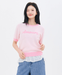レディース刺繍ポイント半袖サマー ニット-FBRG5674D0P