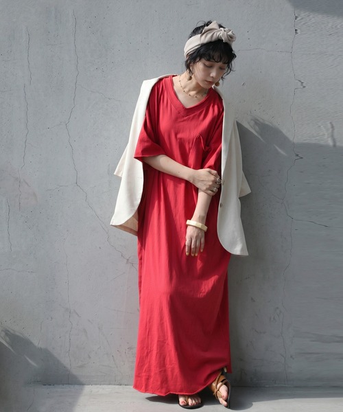 antiqua(アンティカ)の「ロング Vネック ワンピース(ワンピース・レディース・パープル系その他/レッド系その他/ダークグレー/ブルー/ブラック・TL/REGULER)」の15枚目の写真