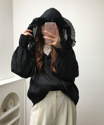 オーガン刺繍フリルフードシャツ 長袖