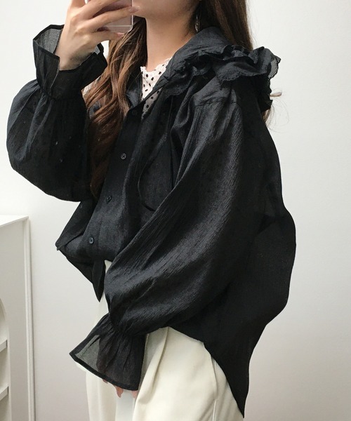 atONE(アットワン)の「オーガン刺繍フリルフードシャツ 長袖(シャツ/ブラウス・レディース・ブラック/オフホワイト・F)」の10枚目の写真