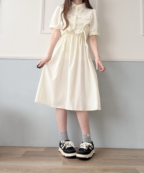 Nana(ナナ)の「ドローストリングシャツ×キャミワンピースセット(セットアップ・レディース・ベージュ/ブラック・FREE)」の7枚目の写真