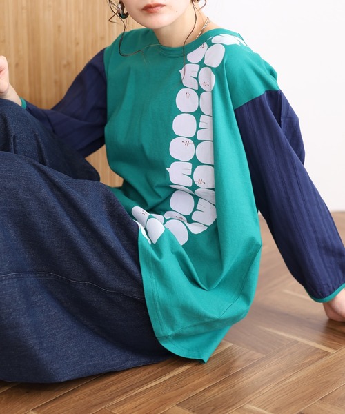 Emago(イマゴ)の「EMAGO 北欧プリント袖切替えT 8分袖(Tシャツ/カットソー・レディース・チャコールグレー/グリーン/アイボリー・FREE)」の12枚目の写真