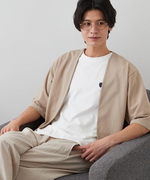 THE SHOP TK (ザ ショップ ティーケー )の「メッシュ五分袖カーディガン+半袖Tシャツ セットアイテム 洗濯機OK(カーディガン/ボレロ・メンズ・ネイビー/ブルーグリーン/ライトベージュ・03/04/02)」の2枚目の写真