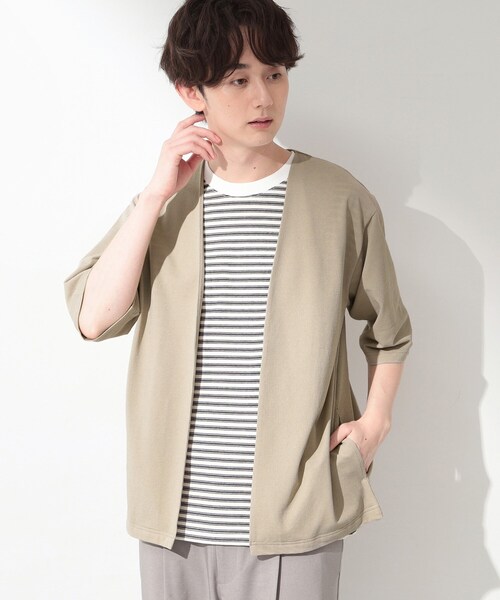 THE SHOP TK (ザ ショップ ティーケー )の「メッシュ五分袖カーディガン+半袖Tシャツ セットアイテム 洗濯機OK(カーディガン/ボレロ・メンズ・ネイビー/ブルーグリーン/ライトベージュ・03/04/02)」の11枚目の写真