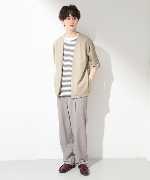 THE SHOP TK (ザ ショップ ティーケー )の「メッシュ五分袖カーディガン+半袖Tシャツ セットアイテム 洗濯機OK(カーディガン/ボレロ・メンズ・ネイビー/ブルーグリーン/ライトベージュ・03/04/02)」の13枚目の写真