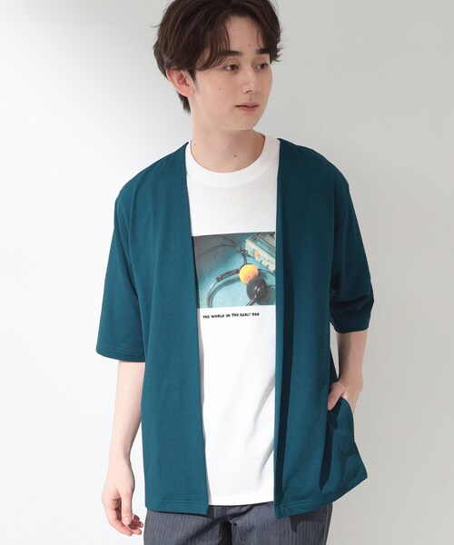 THE SHOP TK (ザ ショップ ティーケー )の「メッシュ五分袖カーディガン+半袖Tシャツ セットアイテム 洗濯機OK(カーディガン/ボレロ・メンズ・ネイビー/ブルーグリーン/ライトベージュ・03/04/02)」の16枚目の写真