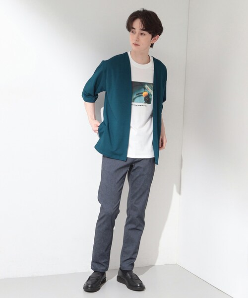 THE SHOP TK (ザ ショップ ティーケー )の「メッシュ五分袖カーディガン+半袖Tシャツ セットアイテム 洗濯機OK(カーディガン/ボレロ・メンズ・ネイビー/ブルーグリーン/ライトベージュ・03/04/02)」の17枚目の写真