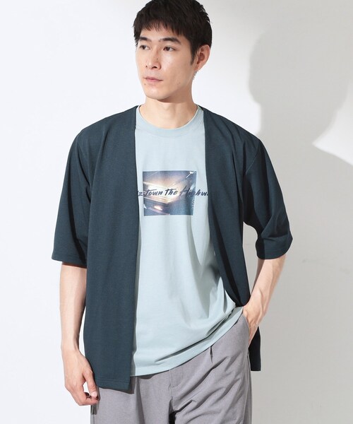 THE SHOP TK (ザ ショップ ティーケー )の「メッシュ五分袖カーディガン+半袖Tシャツ セットアイテム 洗濯機OK(カーディガン/ボレロ・メンズ・ネイビー/ブルーグリーン/ライトベージュ・03/04/02)」の3枚目の写真
