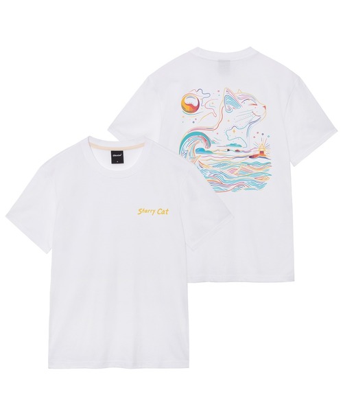 OKSTAR(オクスター)の「星夜の猫の半袖(Tシャツ/カットソー・レディース・ダークグレー/ホワイト/クリーム/ネイビー/カーキ/ライトベージュ/ライトグレー/ダークグリーン/グレー/ダークブルー/ブラック・SMALL/LARGE/X-LARGE/MEDIUM/4XL/3XL/2XL)」の1枚目の写真