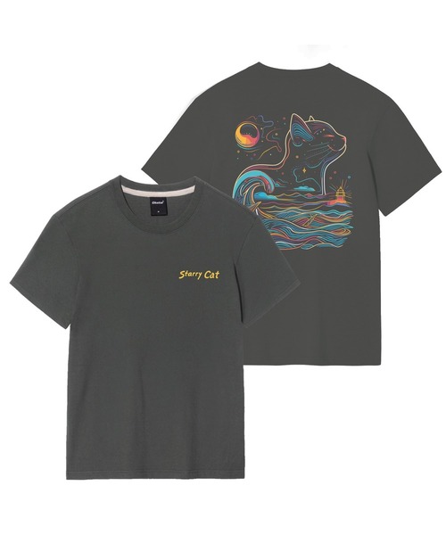 OKSTAR(オクスター)の「星夜の猫の半袖(Tシャツ/カットソー・レディース・ダークグレー/ホワイト/クリーム/ネイビー/カーキ/ライトベージュ/ライトグレー/ダークグリーン/グレー/ダークブルー/ブラック・SMALL/LARGE/X-LARGE/MEDIUM/4XL/3XL/2XL)」の5枚目の写真