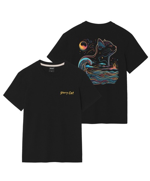 OKSTAR(オクスター)の「星夜の猫の半袖(Tシャツ/カットソー・レディース・ダークグレー/ホワイト/クリーム/ネイビー/カーキ/ライトベージュ/ライトグレー/ダークグリーン/グレー/ダークブルー/ブラック・SMALL/LARGE/X-LARGE/MEDIUM/4XL/3XL/2XL)」の2枚目の写真
