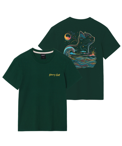 OKSTAR(オクスター)の「星夜の猫の半袖(Tシャツ/カットソー・レディース・ダークグレー/ホワイト/クリーム/ネイビー/カーキ/ライトベージュ/ライトグレー/ダークグリーン/グレー/ダークブルー/ブラック・SMALL/LARGE/X-LARGE/MEDIUM/4XL/3XL/2XL)」の15枚目の写真