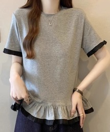 裾フリル配色Tシャツ