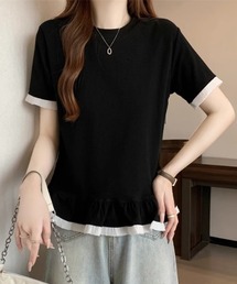 裾フリル配色Tシャツ