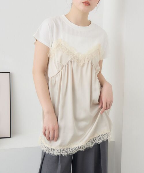 RETRO GIRL(レトロガール)の「サテンキャミドッキングTEE(Tシャツ/カットソー・レディース・ブラック/ナチュラル/グリーン・FREE)」の1枚目の写真