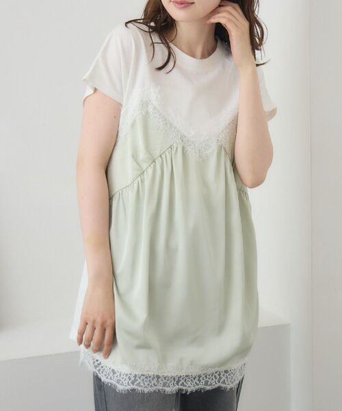 RETRO GIRL(レトロガール)の「サテンキャミドッキングTEE(Tシャツ/カットソー・レディース・ブラック/ナチュラル/グリーン・FREE)」の3枚目の写真
