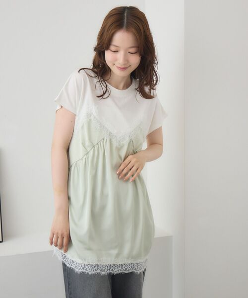 RETRO GIRL(レトロガール)の「サテンキャミドッキングTEE(Tシャツ/カットソー・レディース・ブラック/ナチュラル/グリーン・FREE)」の4枚目の写真