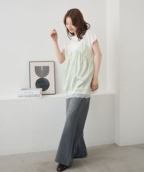 RETRO GIRL(レトロガール)の「サテンキャミドッキングTEE(Tシャツ/カットソー・レディース・ブラック/ナチュラル/グリーン・FREE)」の9枚目の写真