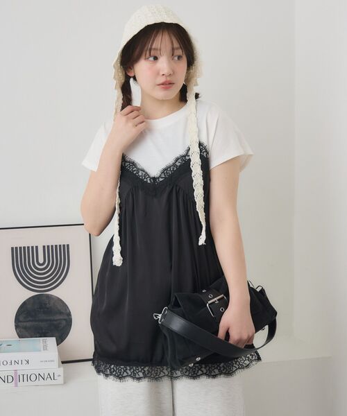 RETRO GIRL(レトロガール)の「サテンキャミドッキングTEE(Tシャツ/カットソー・レディース・ブラック/ナチュラル/グリーン・FREE)」の12枚目の写真
