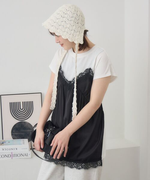 RETRO GIRL(レトロガール)の「サテンキャミドッキングTEE(Tシャツ/カットソー・レディース・ブラック/ナチュラル/グリーン・FREE)」の13枚目の写真