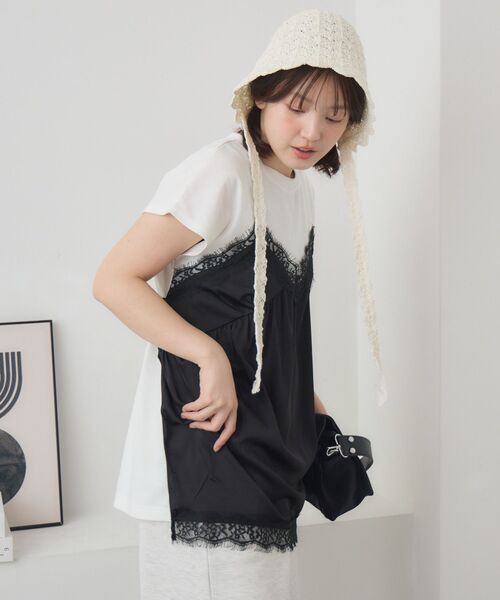 RETRO GIRL(レトロガール)の「サテンキャミドッキングTEE(Tシャツ/カットソー・レディース・ブラック/ナチュラル/グリーン・FREE)」の15枚目の写真