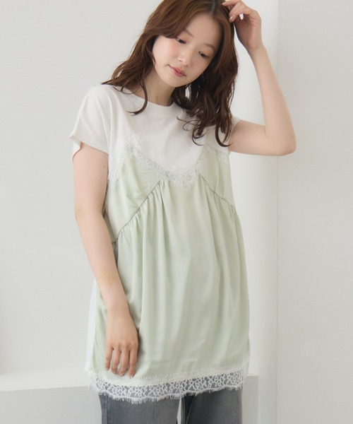 RETRO GIRL(レトロガール)の「サテンキャミドッキングTEE(Tシャツ/カットソー・レディース・ブラック/ナチュラル/グリーン・FREE)」の3枚目の写真