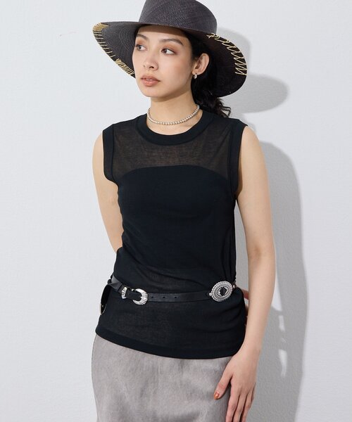 Whim Gazette(ウィムガゼット)の「シアーストレッチノースリーブプルオーバー(Tシャツ/カットソー・レディース・オフホワイト/ブラック・FREE)」の21枚目の写真