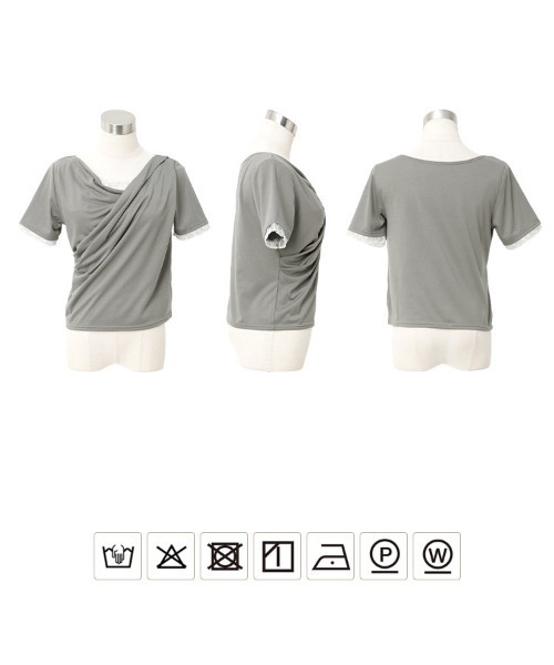 KOBE LETTUCE(コウベレタス)の「レースドッキングドレープトップス(Tシャツ/カットソー・レディース・チャコールグレー/ミント/オフホワイト/ブラック・M)」の14枚目の写真